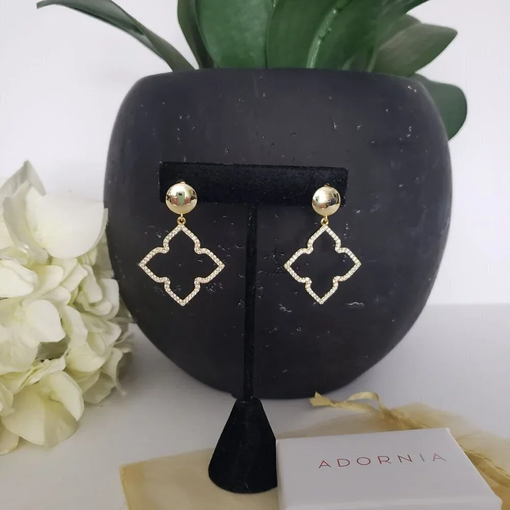 NWT Adornia 14K Gold Plated 4 Point Flower Swarovski Crystal Drop Dangle Earring